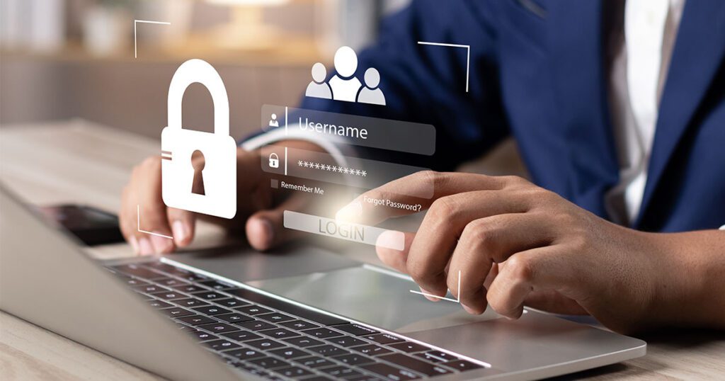Man using strong password to protect his work computer