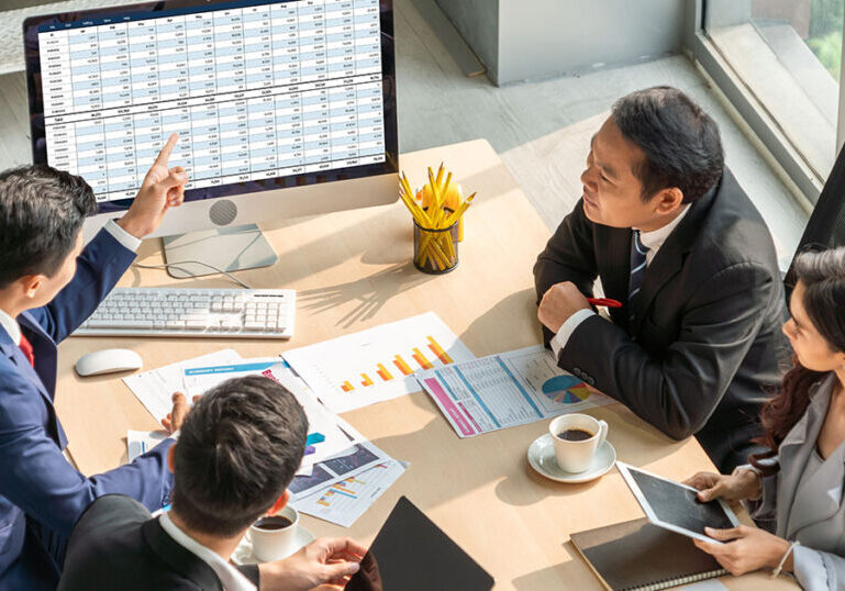 Accounting software on computer screen showing financial statement spreadsheets and account balance of corporate business offer accountant a fine calculation accounting snugly