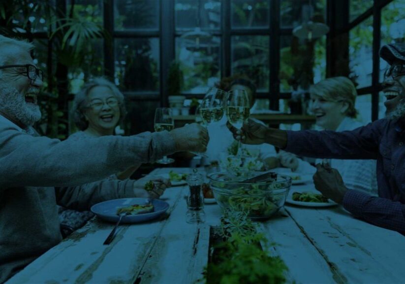 Retired group of friends enjoying meal